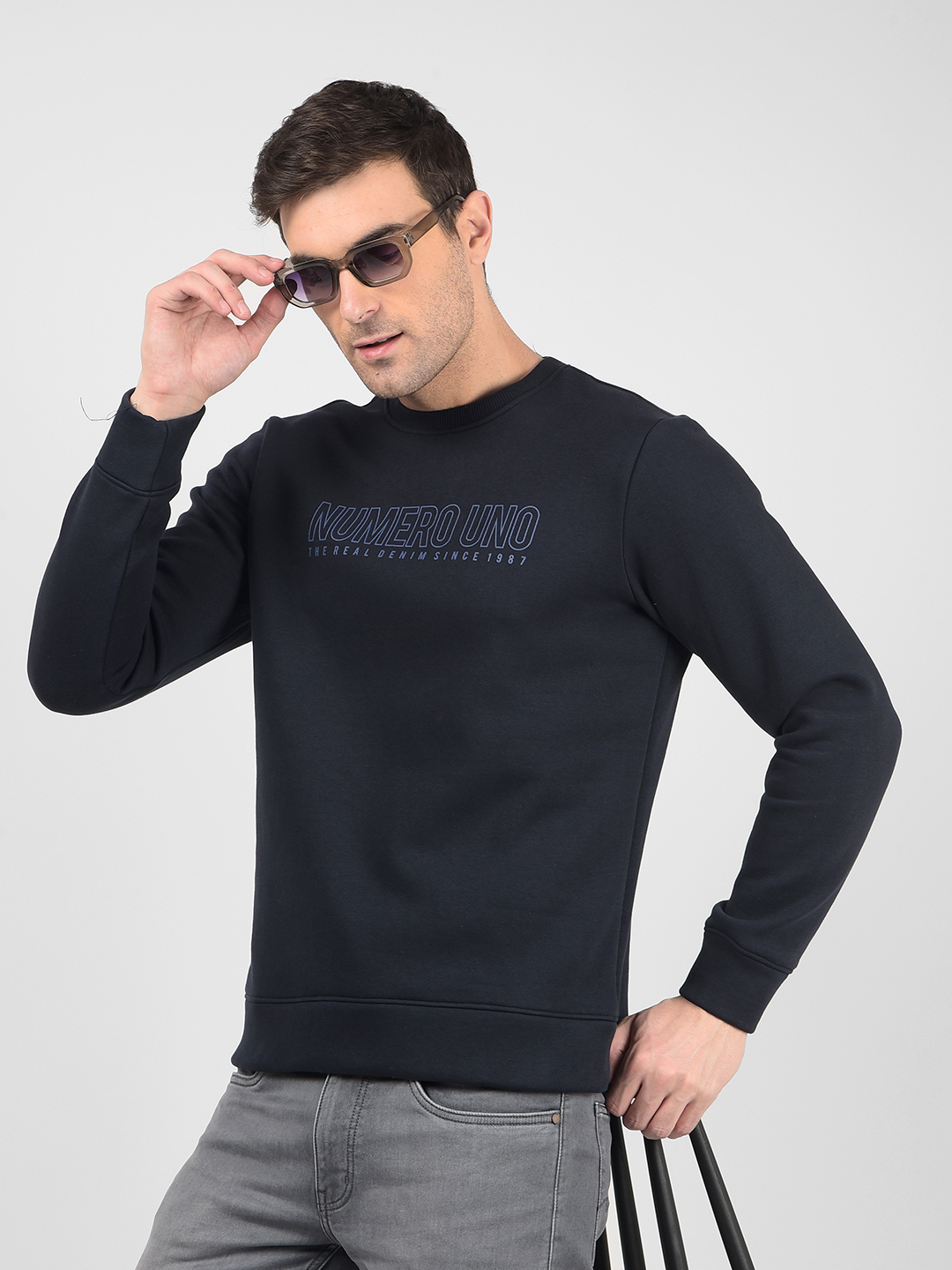 Numero Uno Men Typography Navy Sweat Shirt